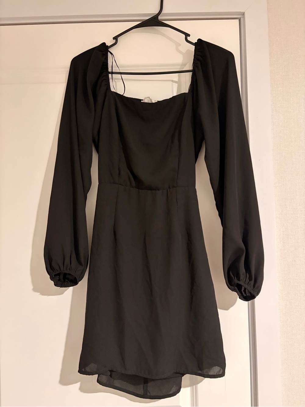All in Favor Black Long-Sleeve Square Neck Mini Dress